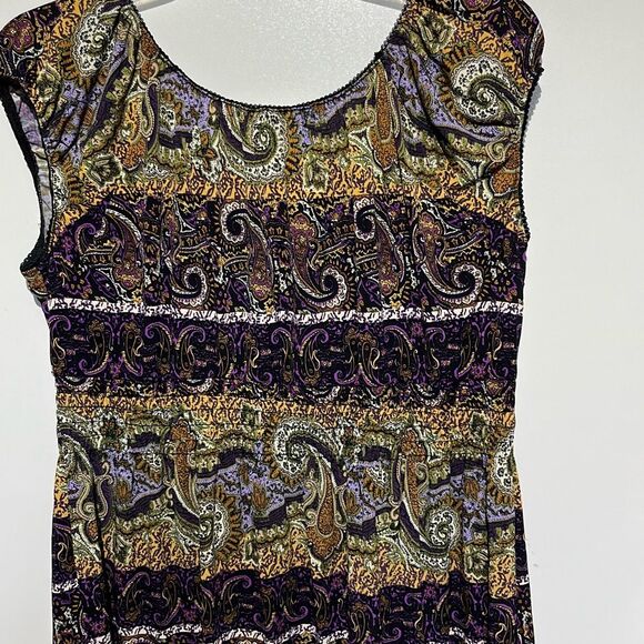 Cato Women's Multicolor Paisley Lace Smocked Ruffle Sleeveless Blouse Size 14 - Picture 6 of 11